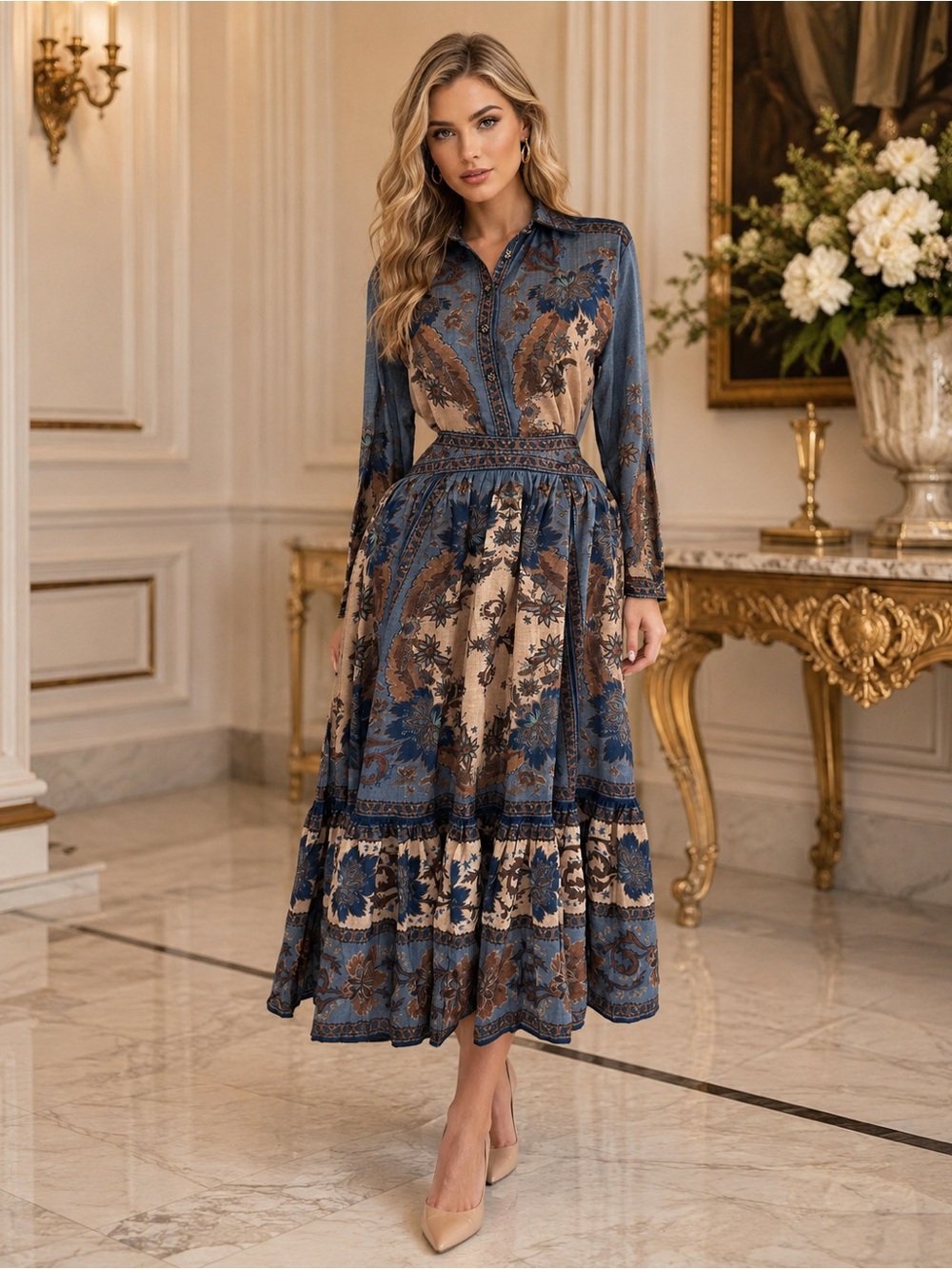 Zimmermann Ascension 2-Pièces Set | tiered midi Skirt & Button-Up Blouse